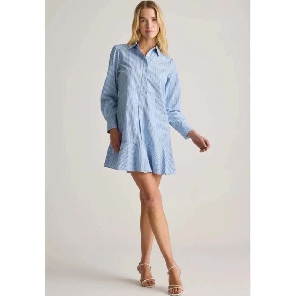 Quince Organic Cotton Poplin Drop Waist Shirt Dress Pockets Sz S Tribela Stripe